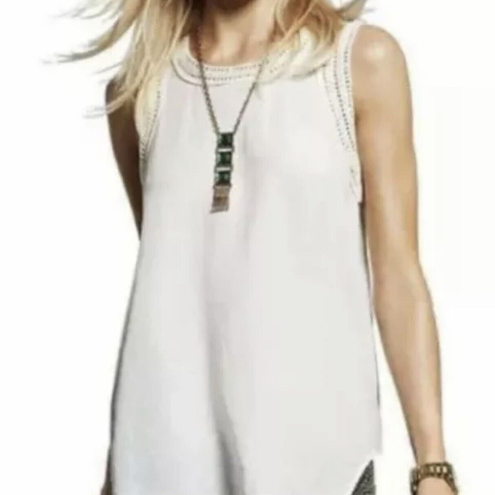 Cabi White Marissa Crochet Trim Tank